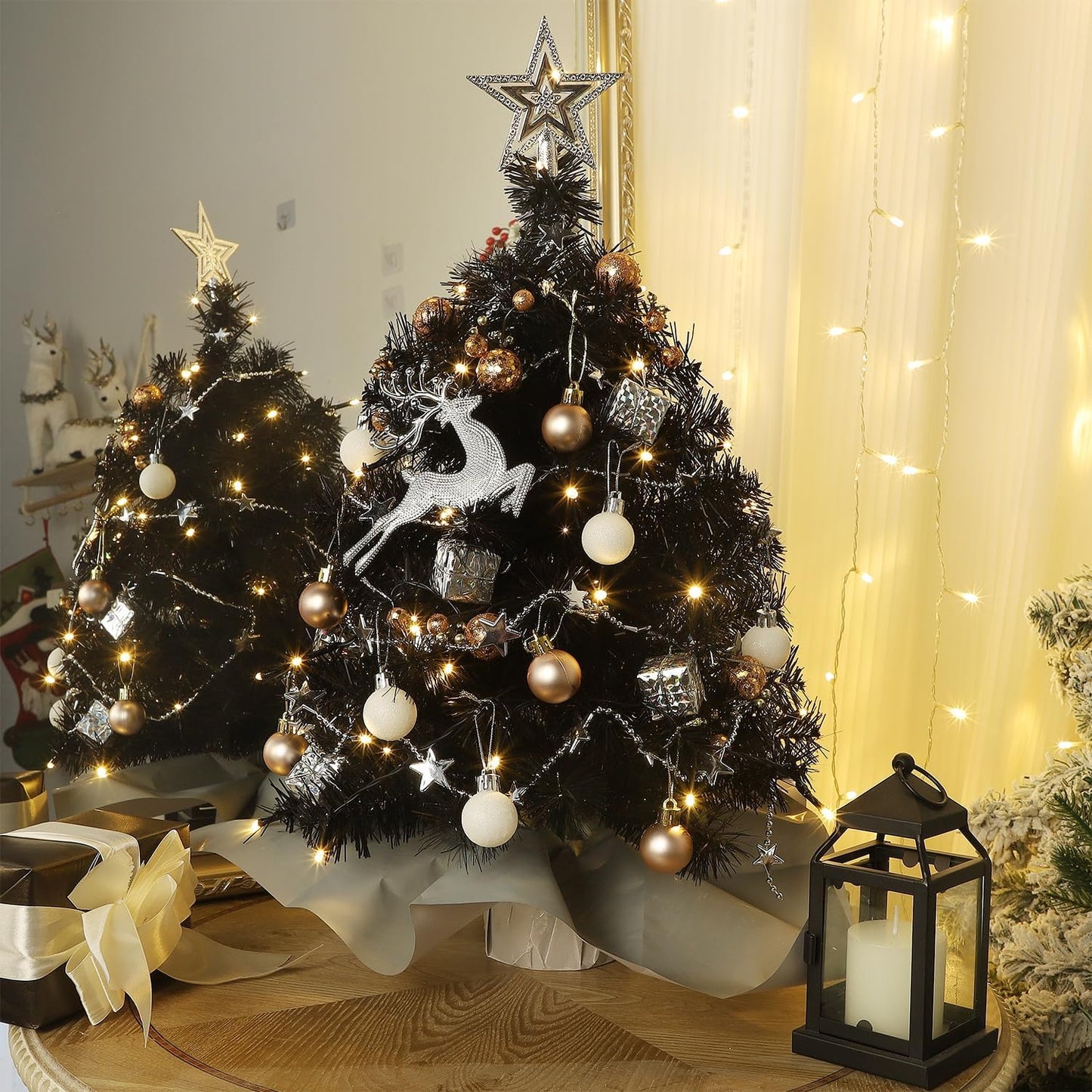 Juegoal Mini Christmas Tree - 24 Inch Lighted Tabletop Pine Tree with 50 LED Lights | Battery Operated & Timer