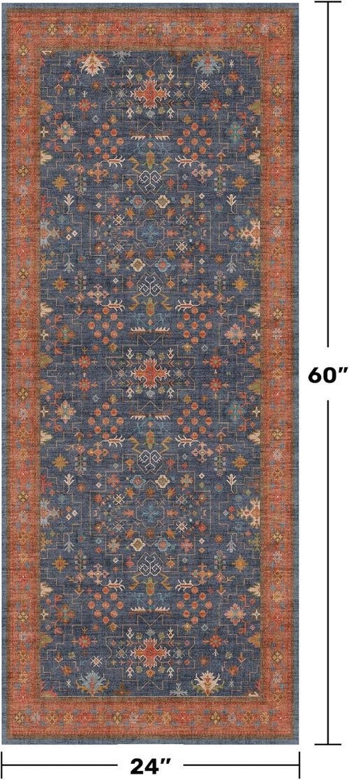 Hazo Haus Navy Blue Runner Rug - Washable Non-Slip Design for Hallway, Kitchen, and Bathroom | 2x5 ft Stain Resistant