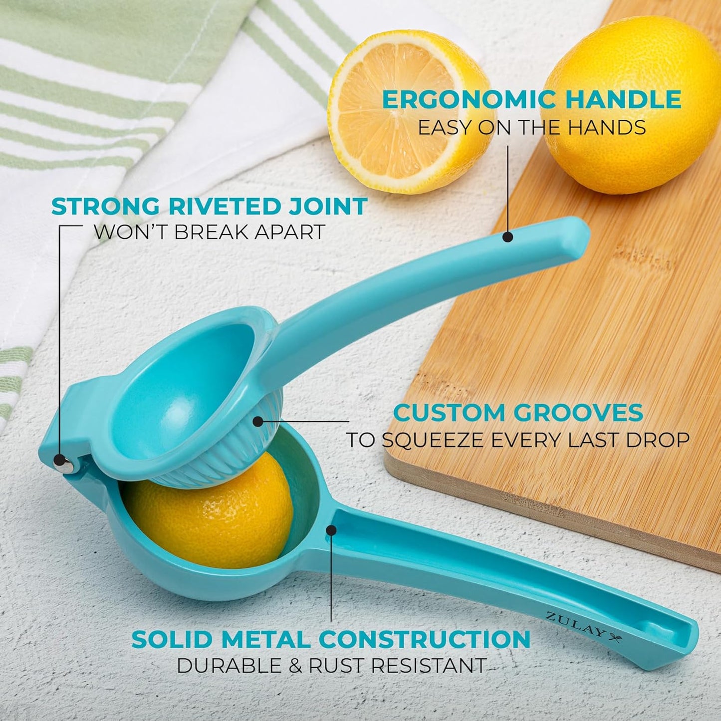 Zulay Premium Quality Lemon Squeezer - Manual Citrus Juicer for Maximum Juice Extraction | Light Blue