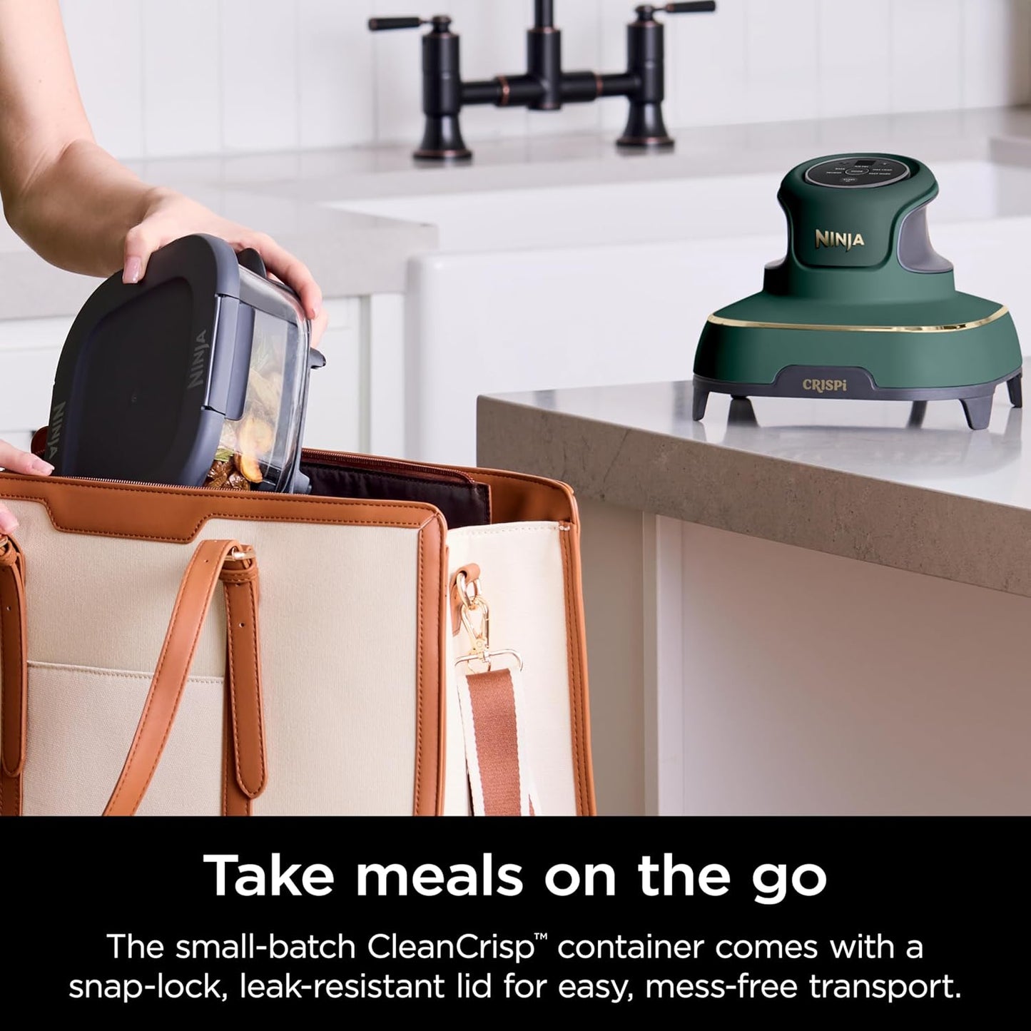 Ninja Crispi 5-in-1 Glass Air Fryer - 450°F, Nontoxic, 4QT & 6-Cup Containers | Dishwasher Safe, Max Crisp, Bake & More | Brit. Racing Green
