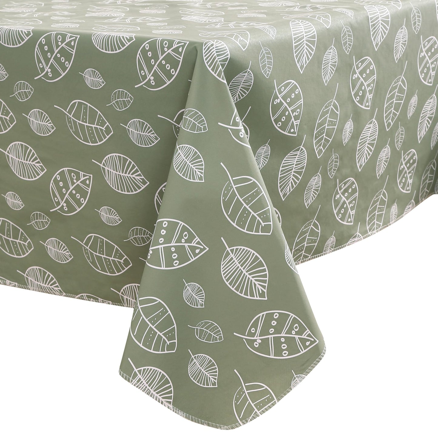 Walrus Heavy Duty Vinyl Tablecloth with Flannel Backing Waterproof Oil-Proof Plastic Table Cloth Stain-Resistant Wipeable Rectangle or Square Table Cover for Indoor and Outdoor (Leaf, 60X102 Inch)