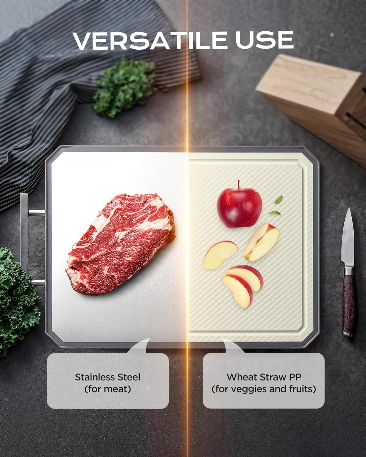 SNOWCLAD Stainless Steel Cutting Board - Double-Sided, Non-Toxic Chopping Board | Large 16" x 11" Size