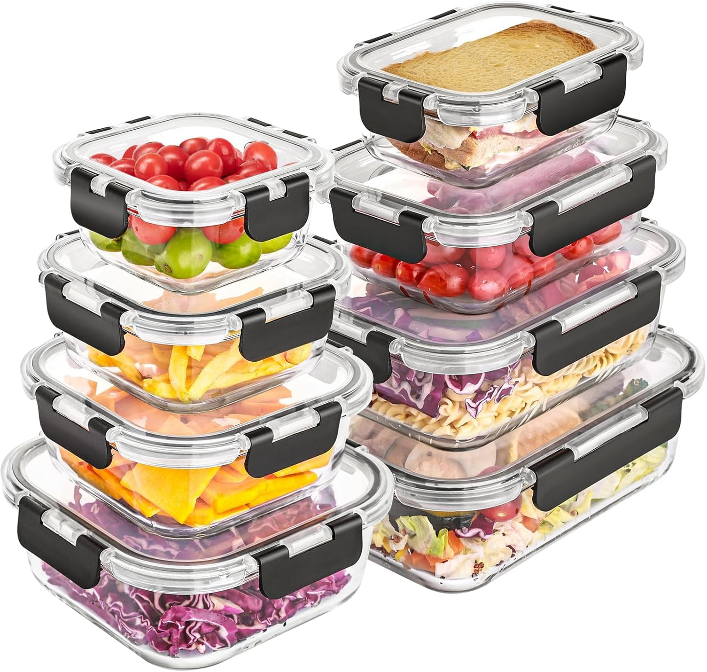 Liuruiyu Glass Food Storage Containers - 8 Pack Airtight Meal Prep Bento Boxes | BPA Free, Leak Proof, Microwave Safe