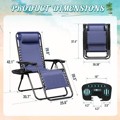 Homall Zero Gravity Chair - Comfortable Folding Patio Lounge Chair with Cup Holder & Pillows | Set of 2 (Blue)
