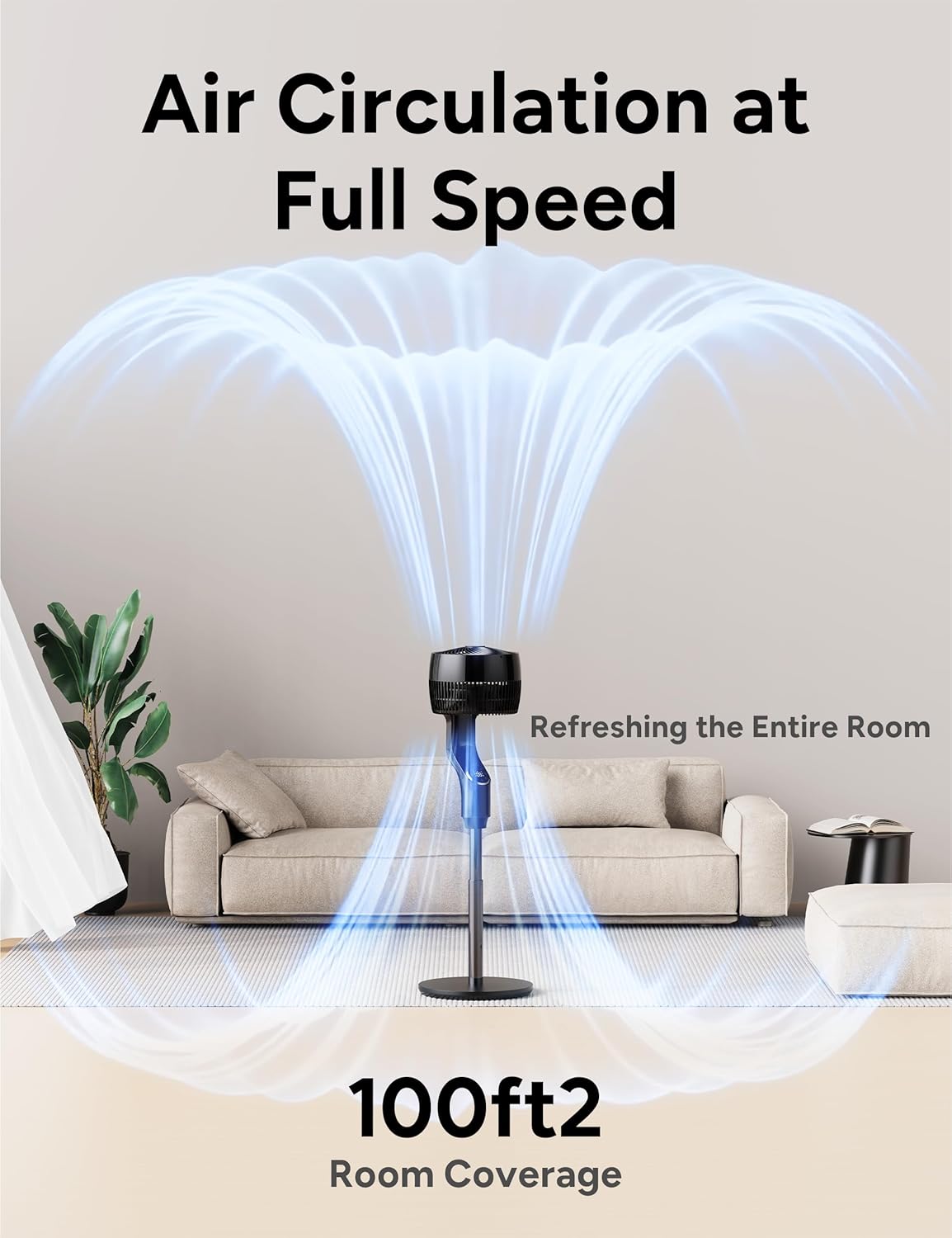 JRD Oscillating Standing Fan - 70° Quiet Pedestal Fan with Remote & 32 Wind Speeds | Adjustable 39-43" Height