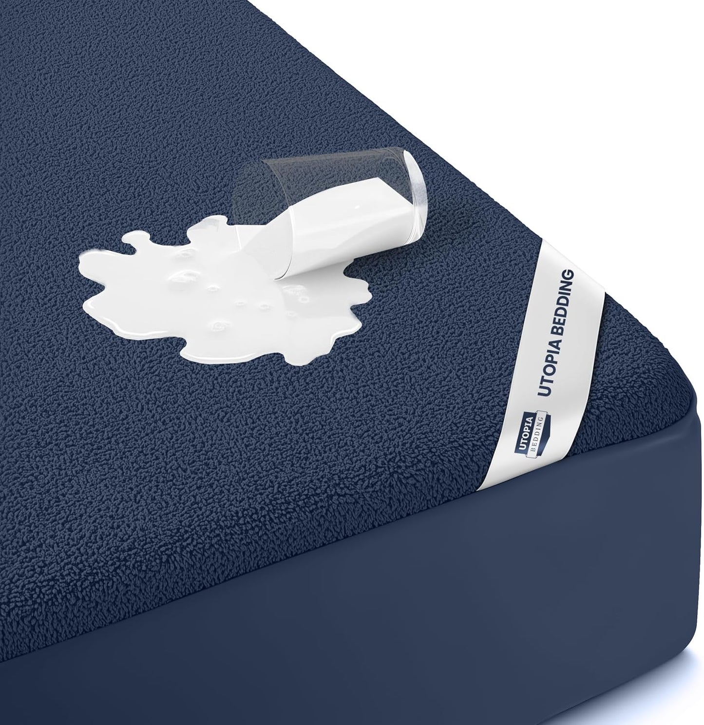 Utopia Bedding King Size Mattress Protector - Waterproof Terry Cover with Deep Pockets | Soft & Breathable Navy Blue