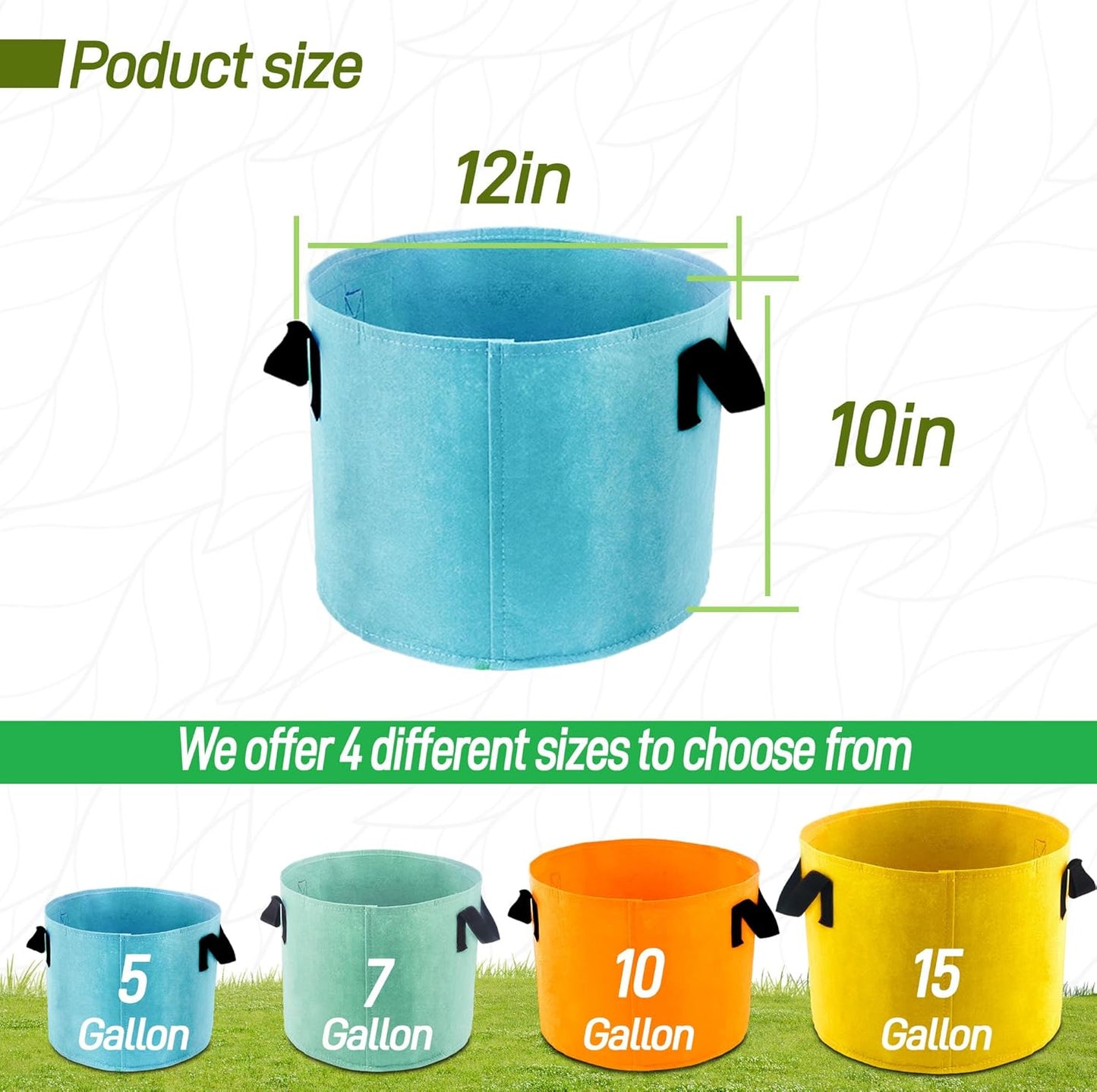 Skiennix 5-Gallon Fabric Grow Bags - 7-Pack in Mixed Colors with Handles for Vegetables & Flowers