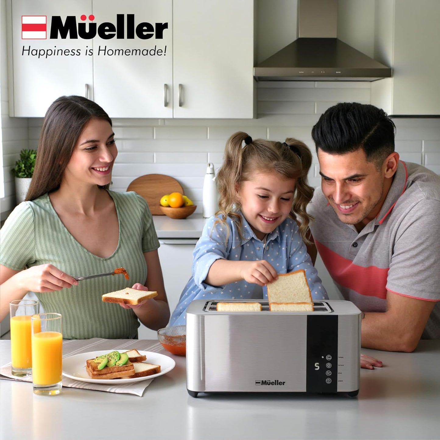 Mueller UltraToast 4-Slice Stainless Steel Toaster - Extra-Wide Slots for Artisan Bread & Bagels, 6 Browning Levels, LED Display