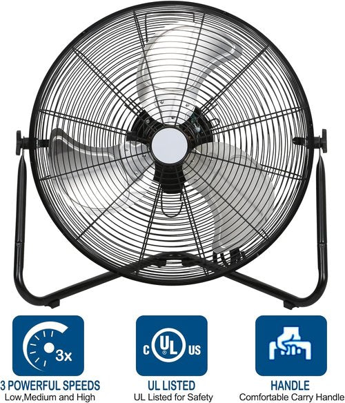 BILT HARD High Velocity Floor Fan - 4650 CFM, 3-Speed Heavy Duty Metal Design | Ideal for Garage & Greenhouse