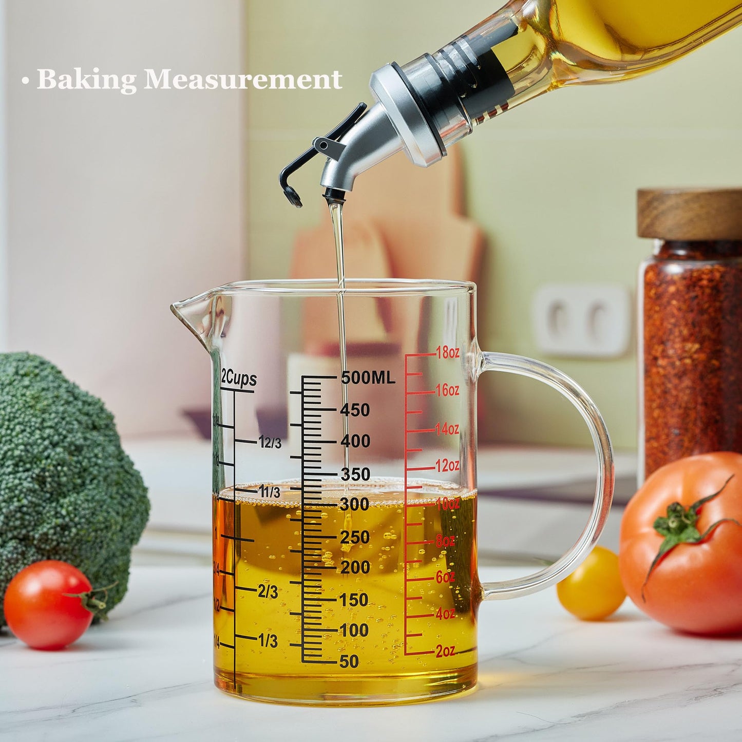 Ackers BORO3.3 Glass Measuring Cup-[Insulated handle | V-Shaped Spout]-Made of High Borosilicate Glass Measuring Cup for Kitchen or Restaurant, Easy to Read, 1000 ML (32 Oz, 4 Cup)