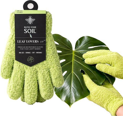 BLESS YOUR SOIL Microfiber Dusting Gloves - Reusable Leaf Cleaning Gloves for Houseplants, 2 Pairs