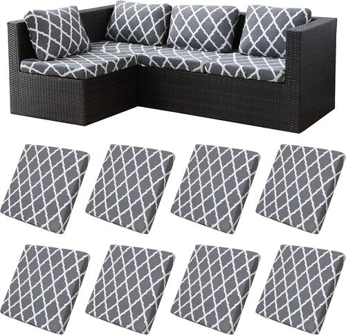 BTC02 Gray Patio Cushion Covers - 8Pcs Washable Outdoor Couch Slipcovers for Furniture Protection