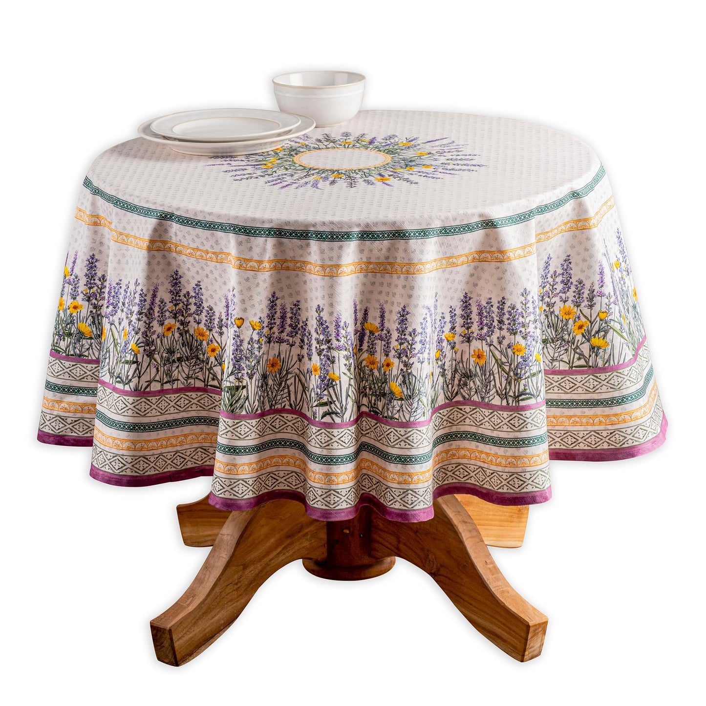 Maison d' Hermine Table Cloth Round Table 100% Cotton 63 Round Inches Tablecloth Reusable Decorative for Dining Kitchen Room Farmhouse Home Gifts for Mothers Day Spring Summer - Fanny Lavender