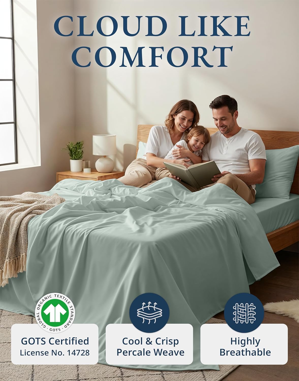LANE LINEN 100% Organic Cotton Twin Bed Sheet Set - Soft, Comfy & Eco-Friendly | Cool Blue