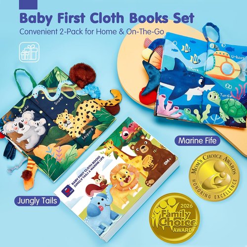 Hahaland Baby Toys - Soft Cloth Crinkle Books for Infants | 2-Pack Sensory Touch Books 0-12 Months