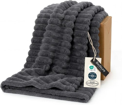 Bedsure Grey Fleece Throw Blanket - Super Soft Cozy Couch Blanket for Women | 50x60 Inches