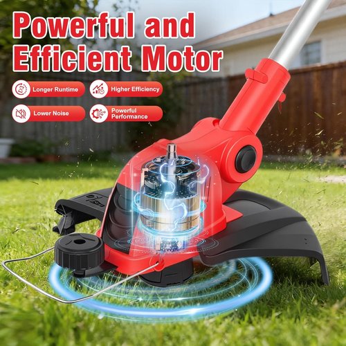 21V Cordless String Trimmer & Edger - 12" Auto-Feed Grass Cutter with 4.0Ah Battery & Fast Charger | Red