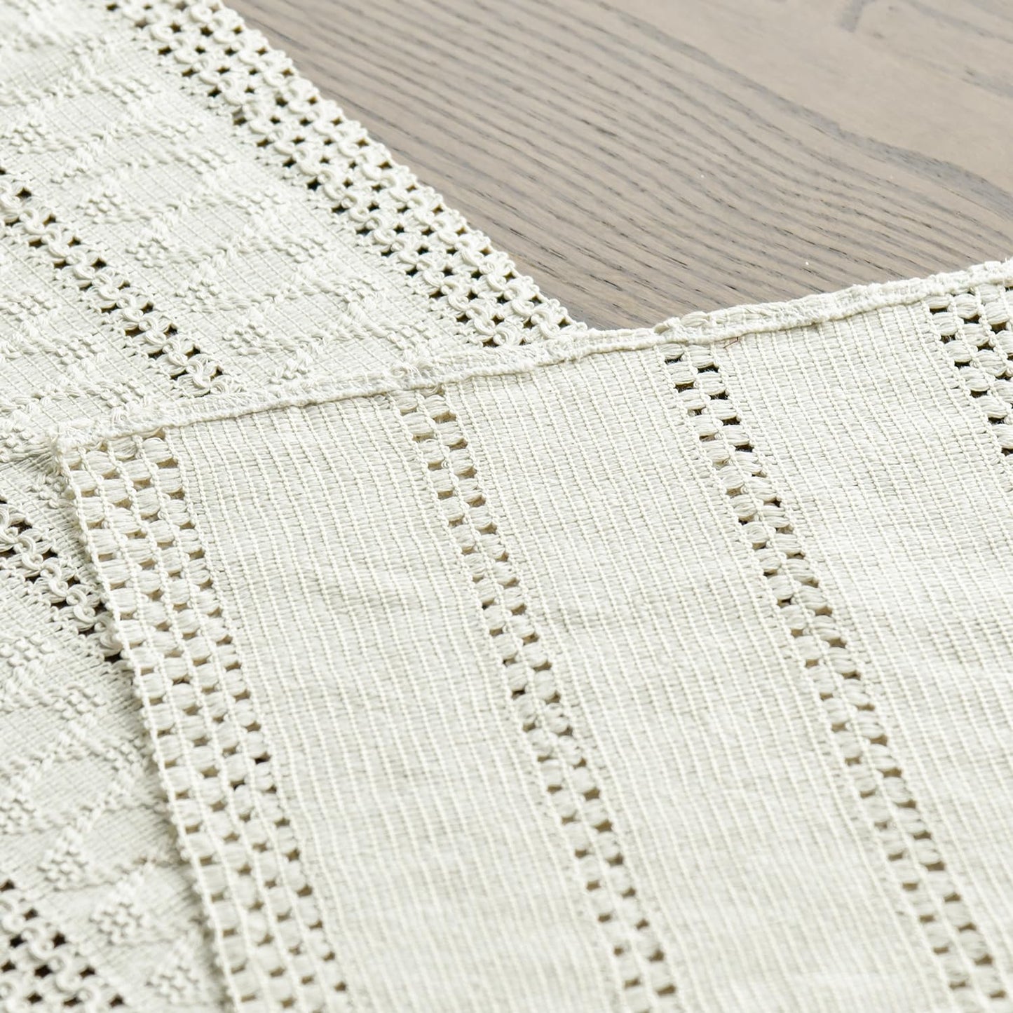 Artoid Mode Beige Farmhouse Woven Rustic Hollow Table Runner, Seasonal Holiday Hollow Kitchen Dining Table Decoration for Home Party Decor 12x72 Inch