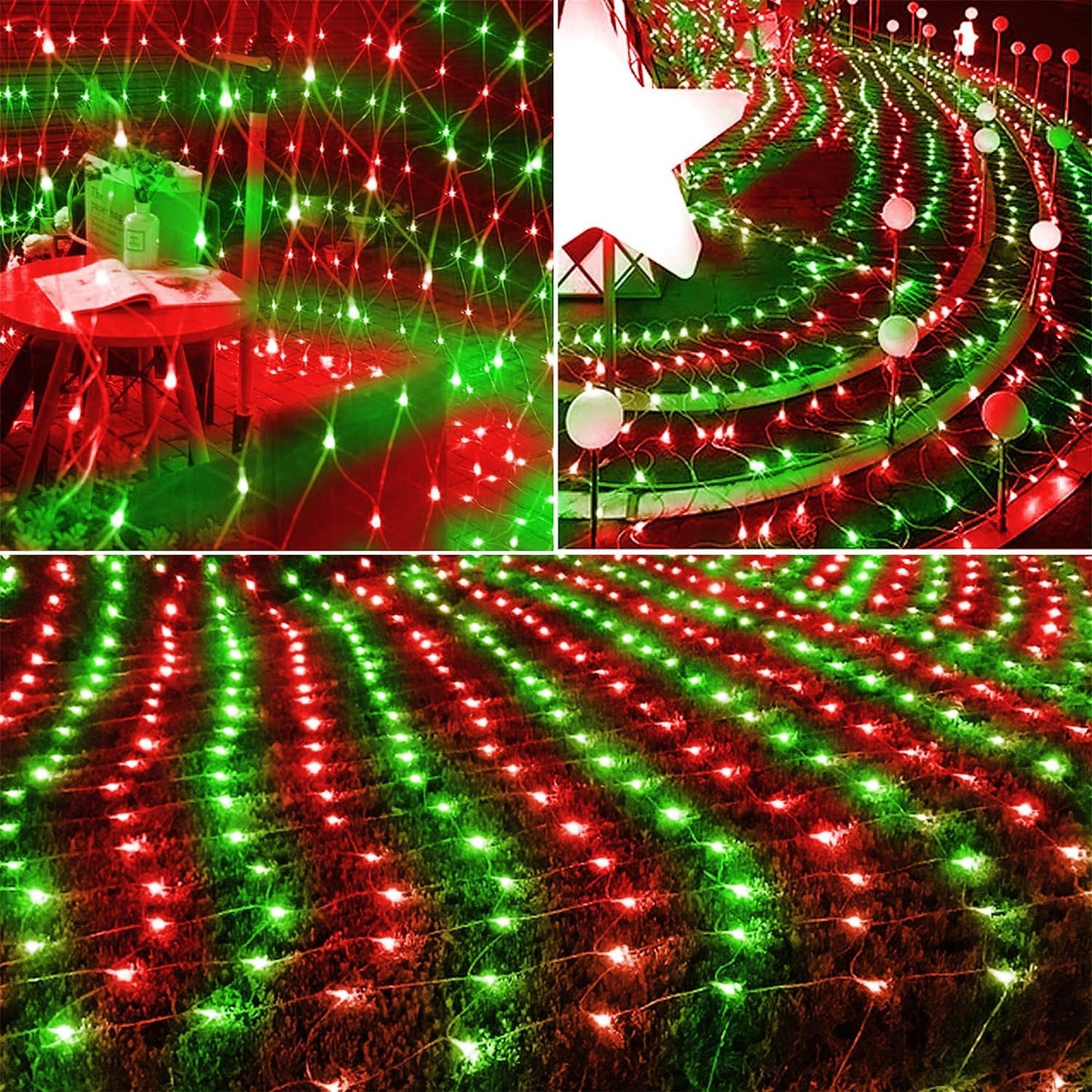 Waterglide Outdoor Christmas Net Lights - 12FT x 5FT 360 LED Waterproof Mesh String Lights | 8 Lighting Modes for Garden & Holiday Decor in Red & Green