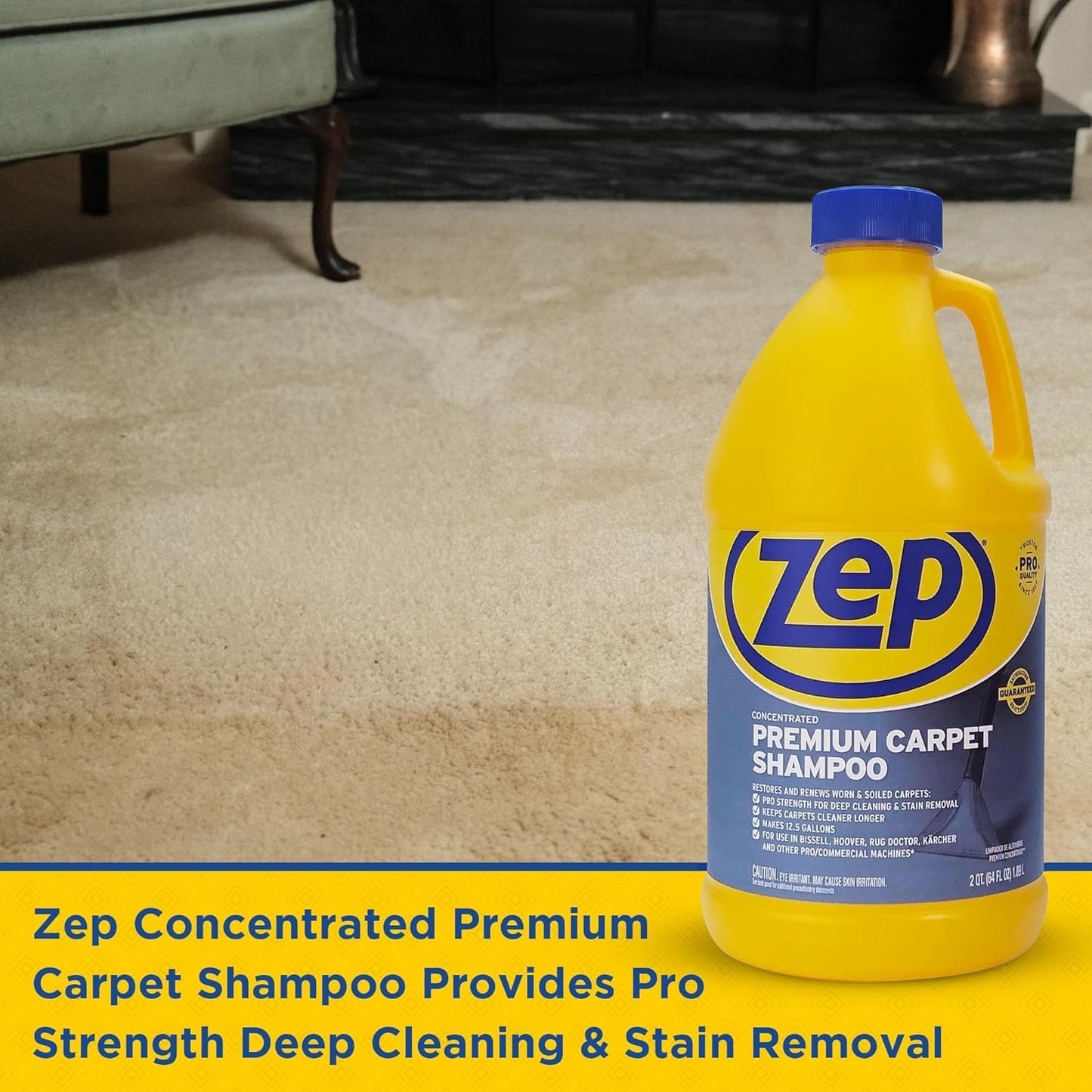 Zep Shampoo - Premium Carpet Cleaner - 64 Oz Bottle for Deep Cleaning and Stain Removal