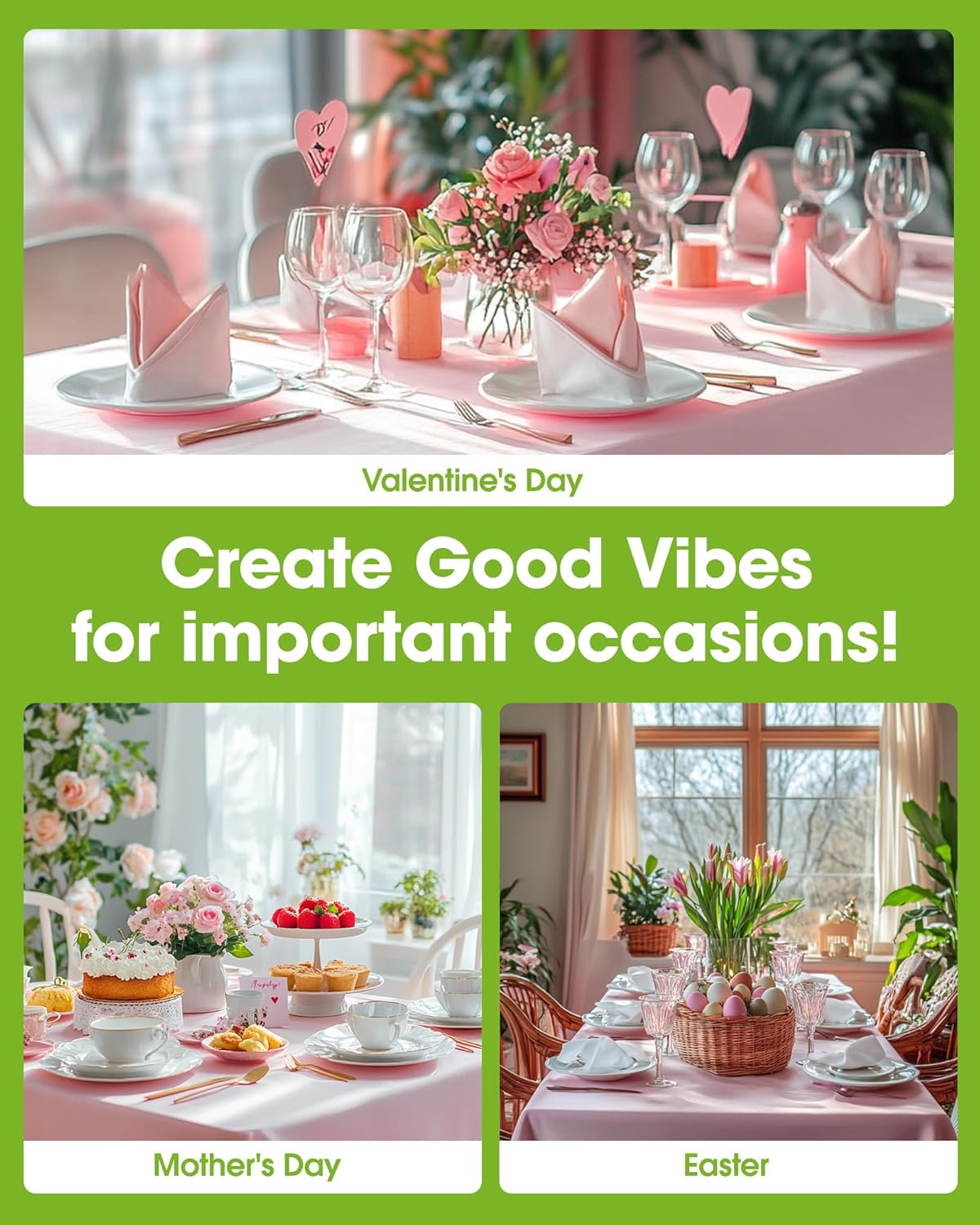 Pureegg Disposable Plastic Tablecloths - 10 Pack, 54 x 108 Inch, Leakproof & Sturdy, Pink for Easter & Parties