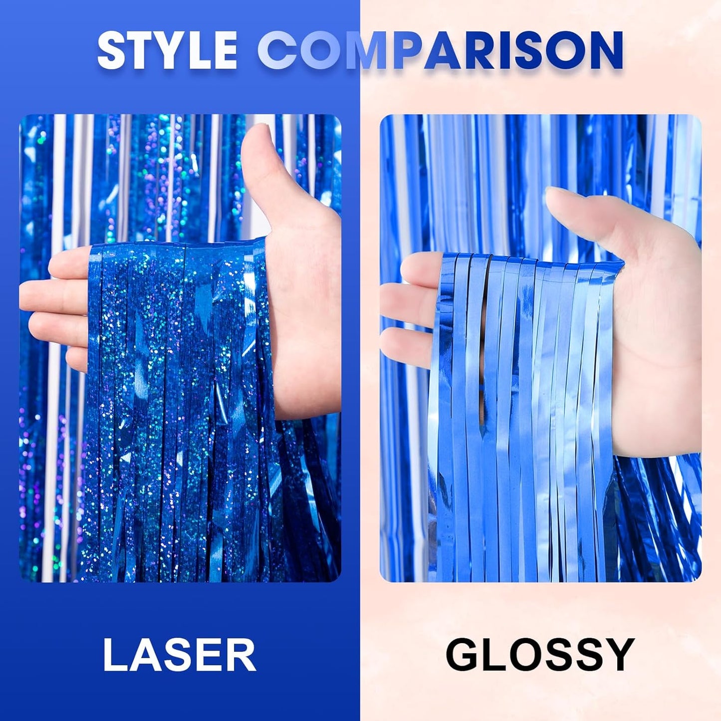 Voircoloria Laser Blue Foil Fringe Backdrop Curtains - 3 Pack, Perfect for Birthday, Graduation & Disco Parties
