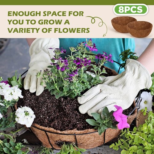 Gerrii 20-Inch Coconut Liners - 8 Pcs Natural Round Coir Planter Basket Liners for Flowers & Vegetables