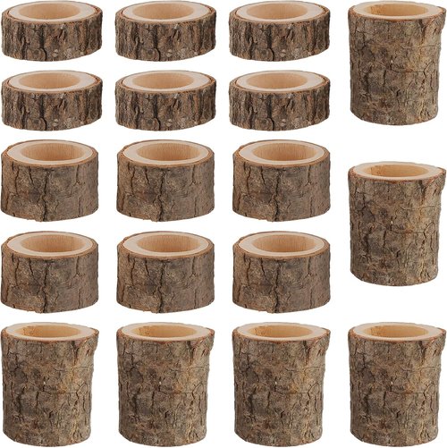 FUNSUEI Wooden Tea Light Candle Holders - Rustic Votive Log Design for Table Decoration | 18 PCS in 3 Sizes