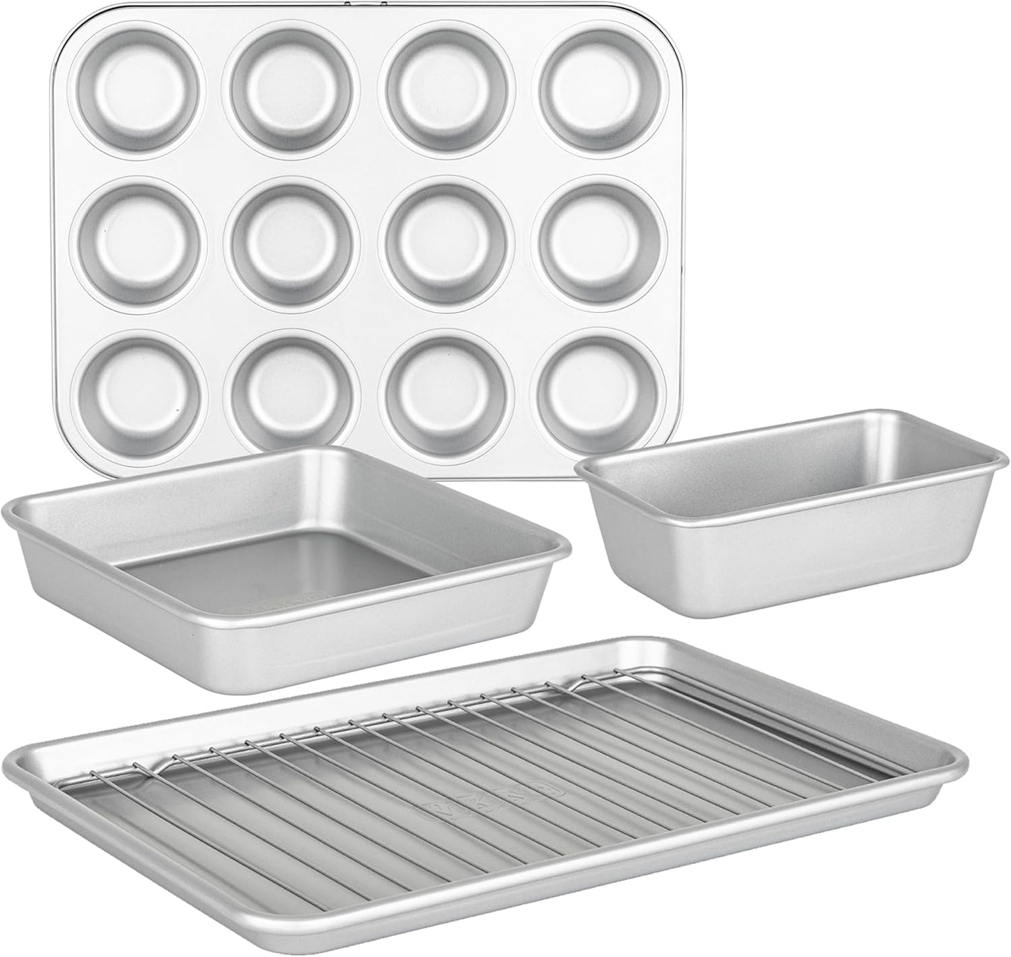 Viking Premium 5-Piece Nonstick Ceramic Baking Pans Set - PFAS-Free Heavy Gauge Bakeware | Oven Safe to 475°F, Silver