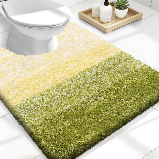 OLANLY Luxury U-Shaped Toilet Rugs - Extra Soft, Absorbent Microfiber Bath Mat | 24x20, Olive Green