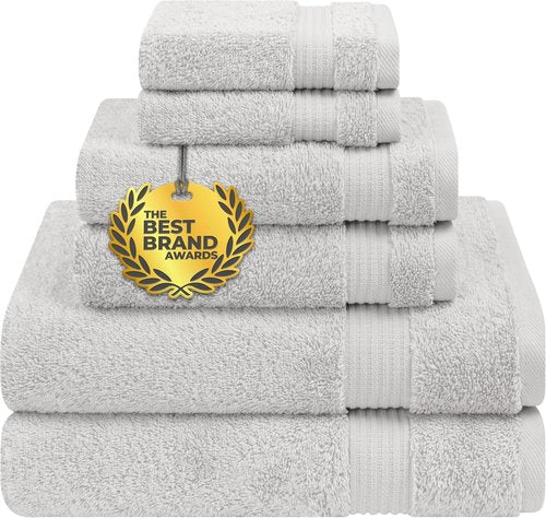 Cotton Paradise 6-Piece Towel Set - 100% Soft Absorbent Turkish Cotton | Silver Gray Bath Towels