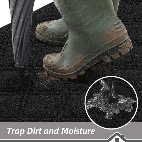 BEQHAUSE Dirt Trapper Door Mat - Non-Slip, Washable, Absorbent Entrance Mat | 20" x 32", Black
