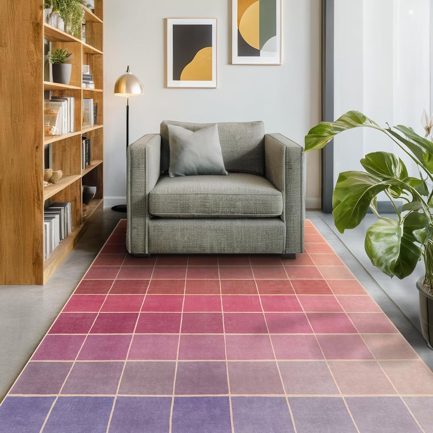 Skiennix Ombre Pink & Orange Area Rug - Washable, Non-Slip 5x7 for Living Room, Kids' Playroom & Bedroom