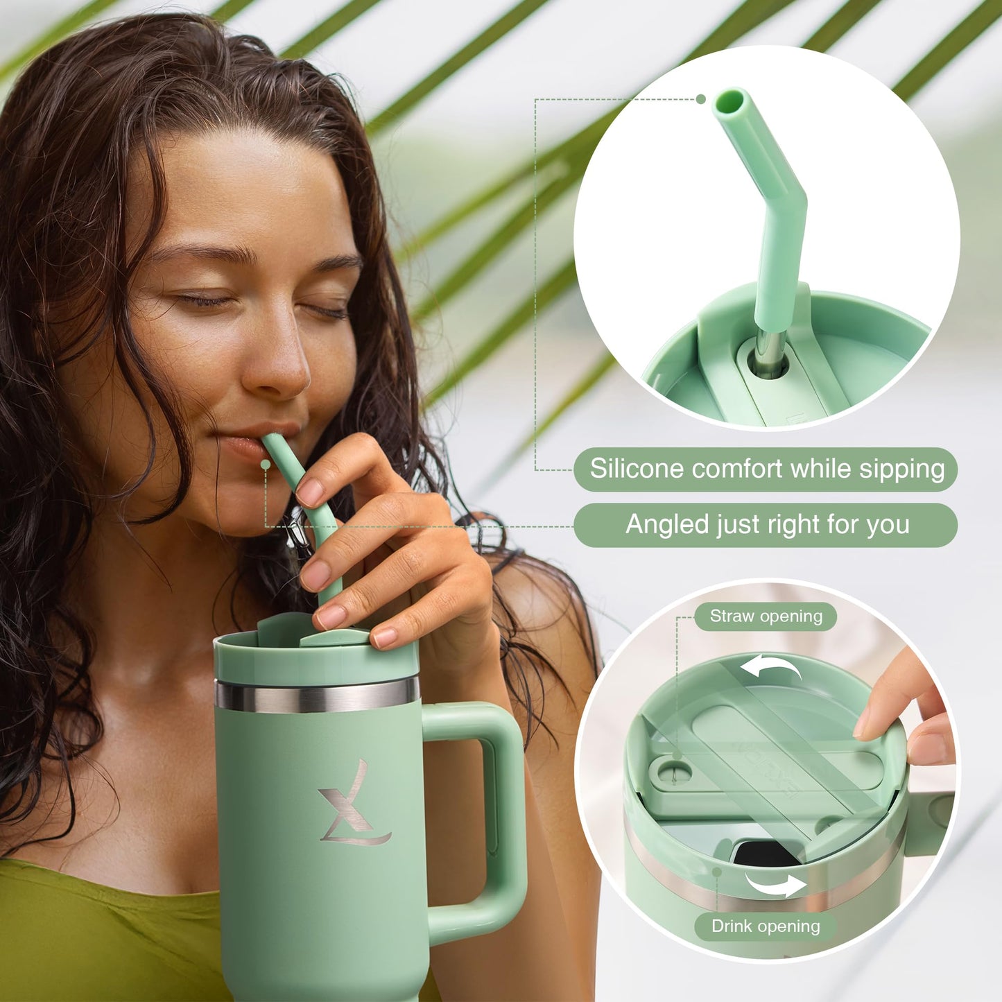 lexlion FlowOne Tumbler with Handle and Straw Lid 30 Oz– Insulated Stainless Steel Travel Mug – BPA-Free, Leakproof, Dishwasher Safe – Hot and Cold Drinkware – Car Cup Holder Fit