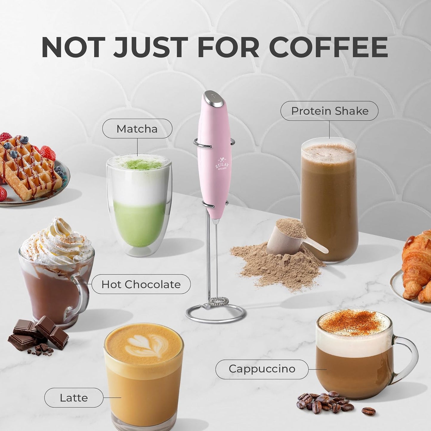 Zulay Milk Frother - Handheld Drink Mixer for Coffee, Cappuccino & Matcha | Includes 4 Duracell Batteries