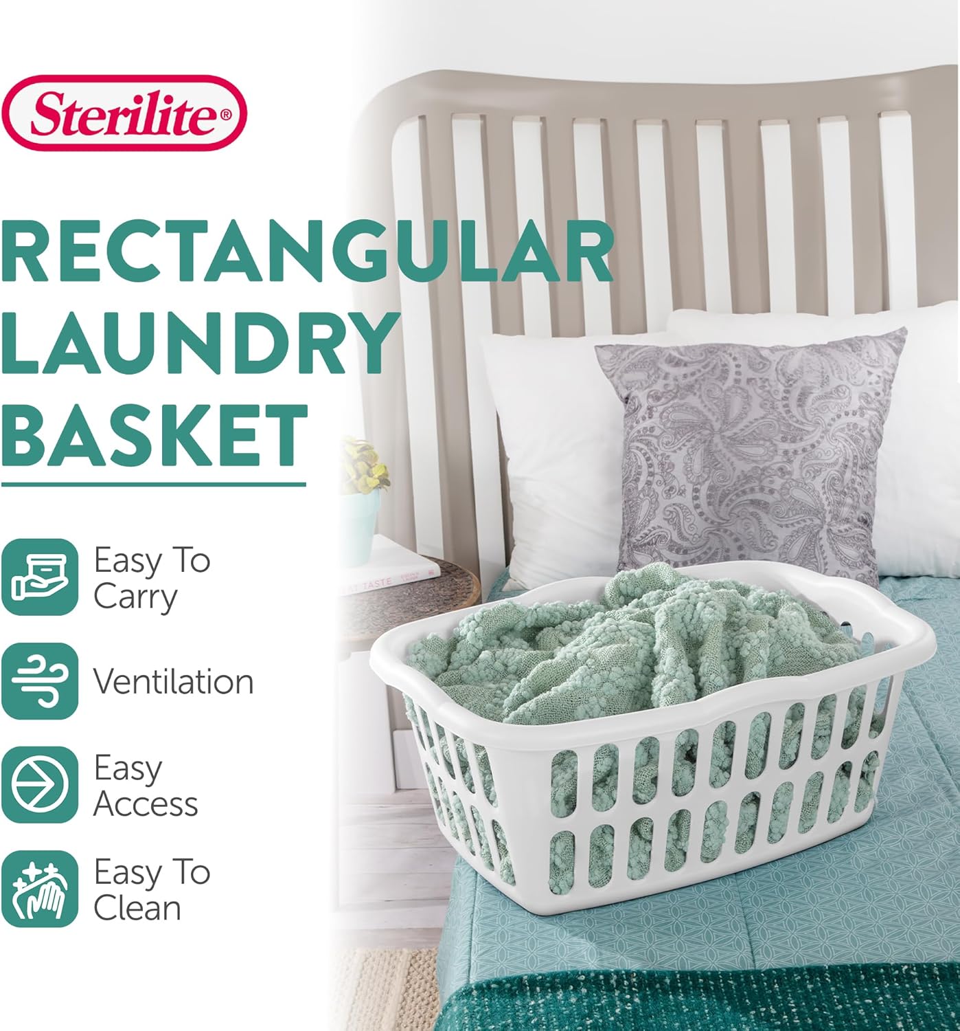 Sterilite Rectangular Laundry Basket - 12-Pack Plastic Hamper, 1.5 Bushel, White | Ideal for Bedroom & Bathroom Storage