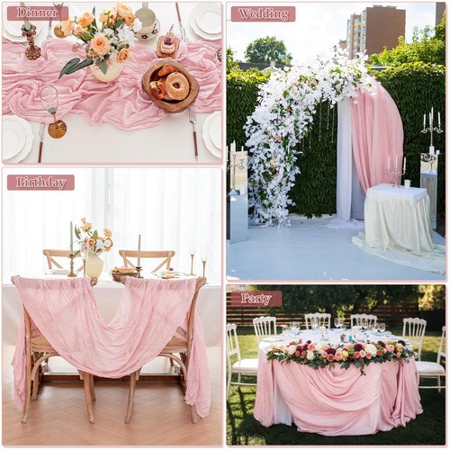 HOMEBROS Cheesecloth Table Runner, 10 Ft Boho Rustic Gauze Table Runner Sheer Wrinkled for Centerpiece Decor, Dusty Pink, 1 Pcs