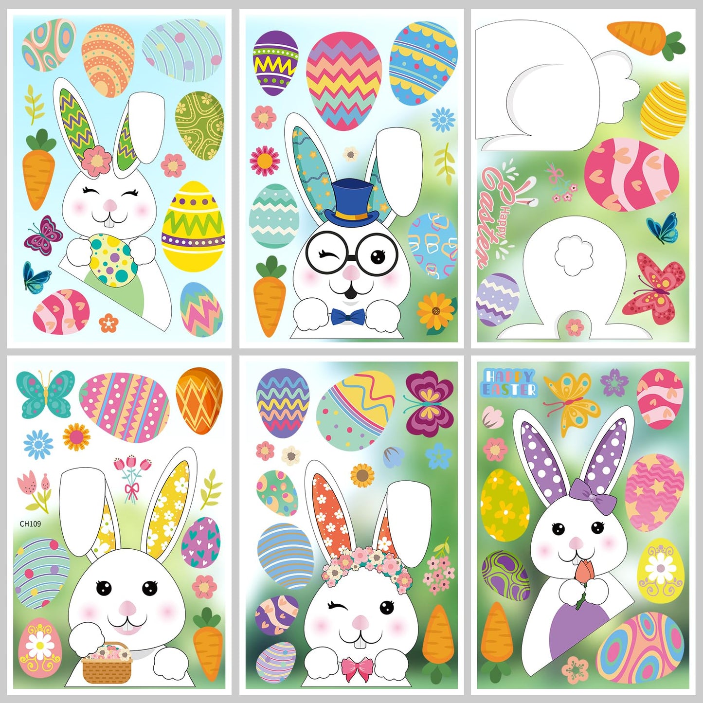 YOTNUS Easter-Window-Clings-Decorations, 13 Sheets Easter Decals for Glass Windows, for Office Home School Decoration Party Supplies