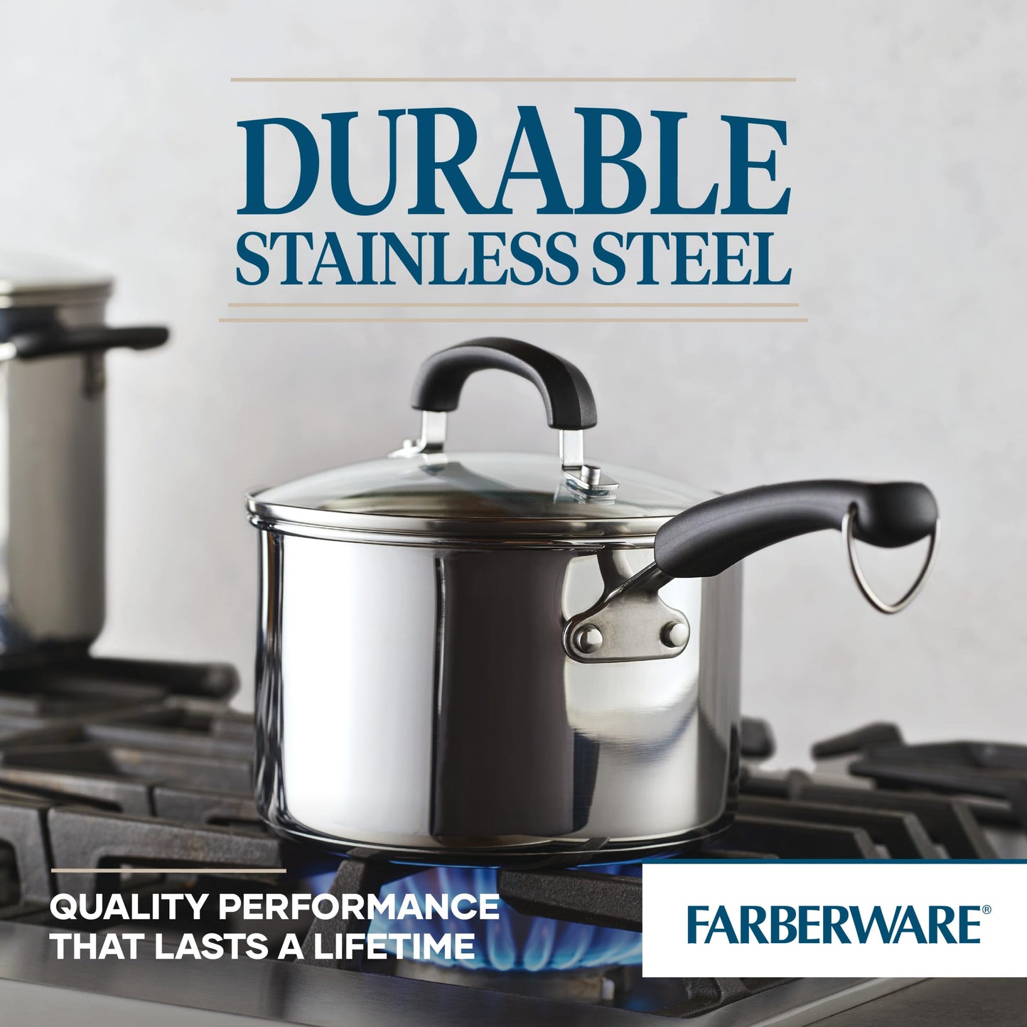 Farberware Brilliance Stainless Steel Saucepan/Saucepot with Glass Lid, 3 Quart, Dishwasher Safe and Induction Ready, Compatible with All Cooktops, Stainless Steel