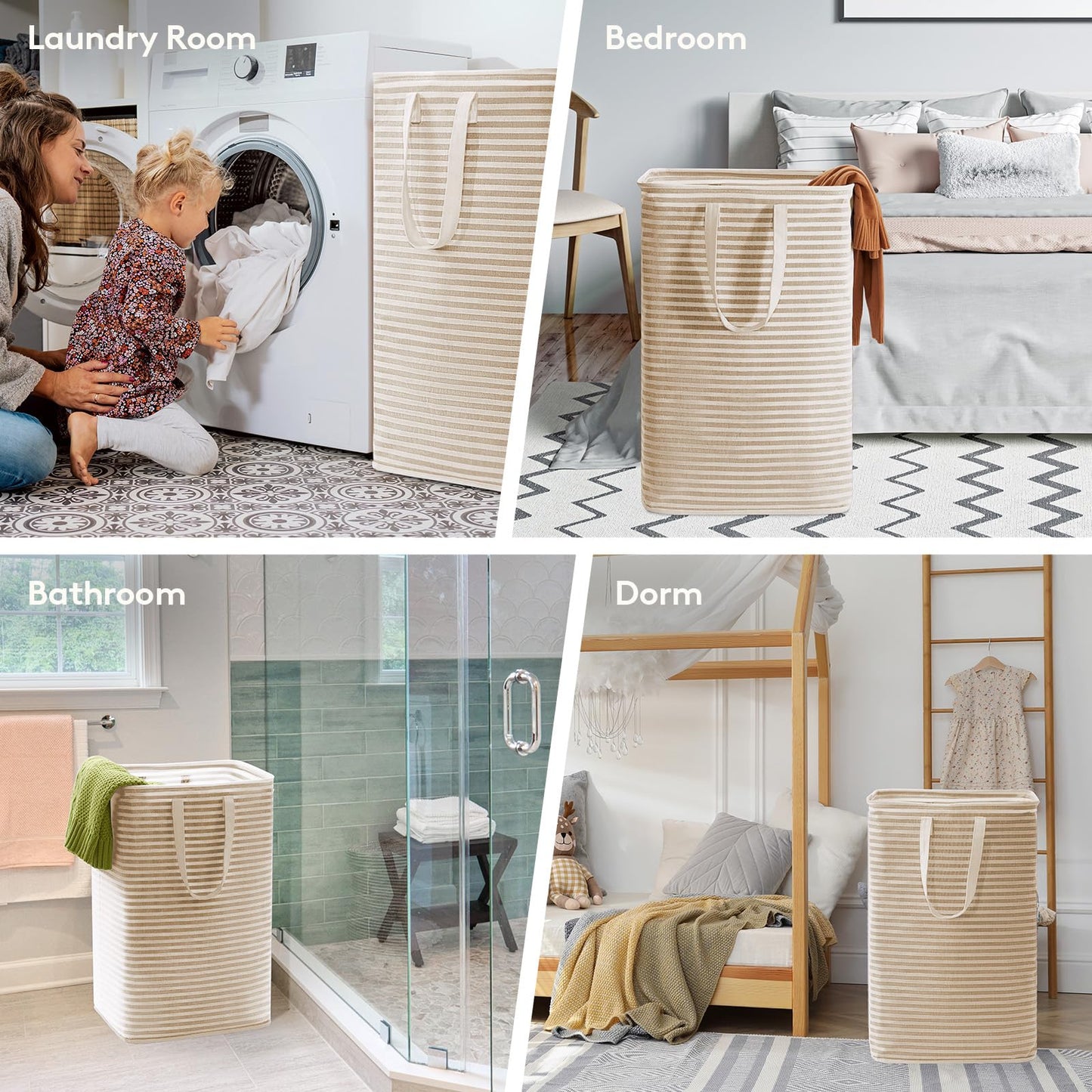 Lifewit 3 Pack Laundry Basket 80L Each, Collapsible Clothes Hamper with Reinforced Handles, Freestanding Waterproof Design for Bedroom and Laundry Room, Beige 240L Total