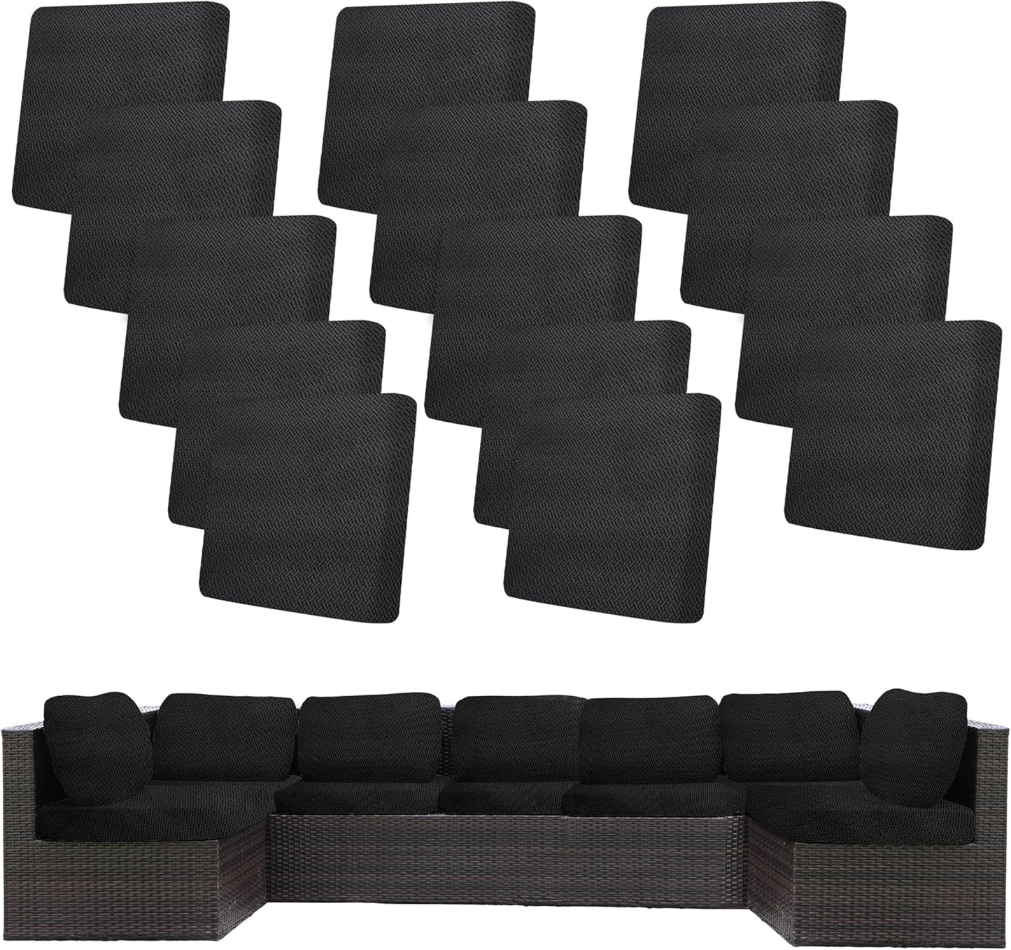 Skiennix 14-Piece Stretch Patio Cushion Covers - Washable Outdoor Sofa Slipcovers | Black