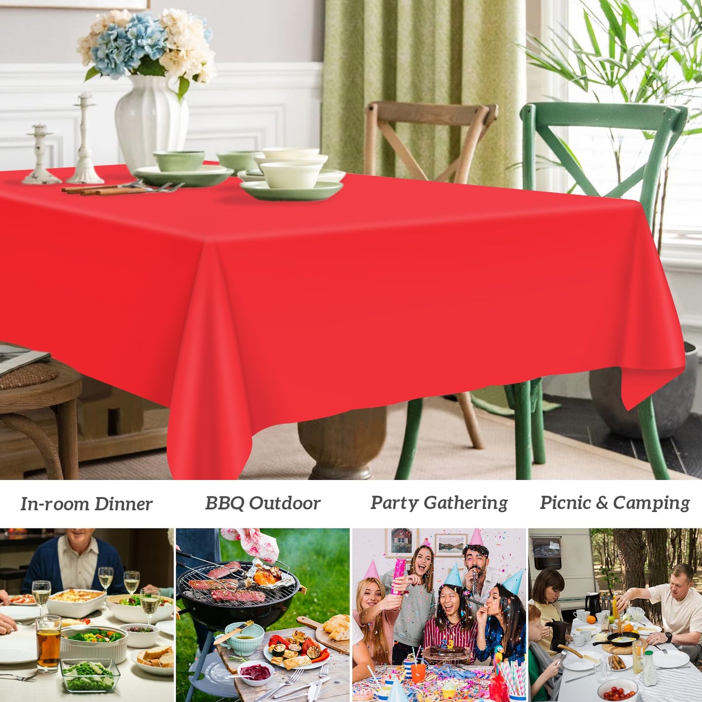 Mulbozy 2 Pcs Red Plastic Tablecloth for Rectangle Table, 54 × 108 inches Disposable Red Party Table Covers for Birthday, Anniversary, Wedding, Fine Dining, Graduation Party Decoration…