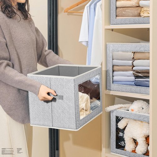 Homsorout Fabric Storage Bins - Large Storage Cubes with Lids & Windows | 4-Pack for Closet & Office