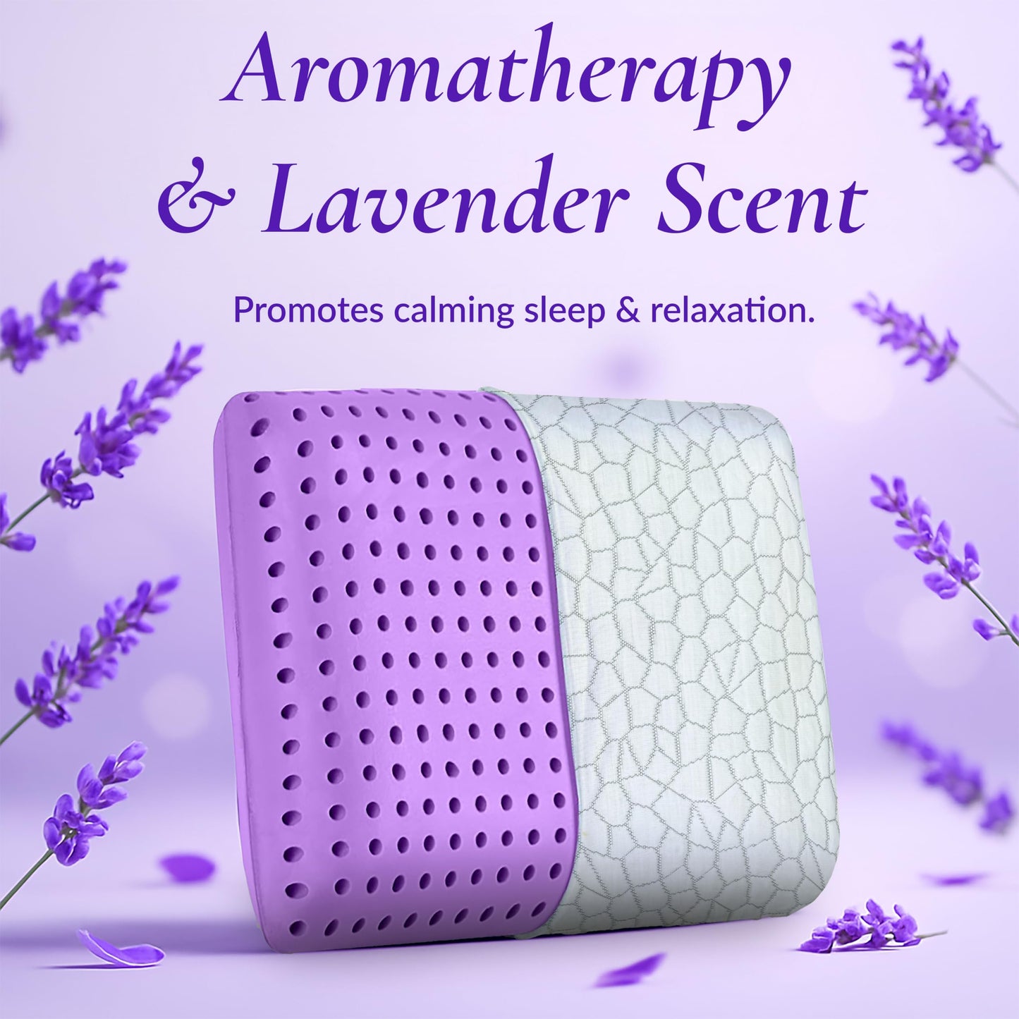 OMEO 2 Pack Lavender Cooling Memory Foam Bed Rest Pillows, Ventilated Memory Foam Cooling Pillow for Stomach, Back and Side Sleeper Support, Washable Removable Cover Sleeping Pillows, 24" x 16"