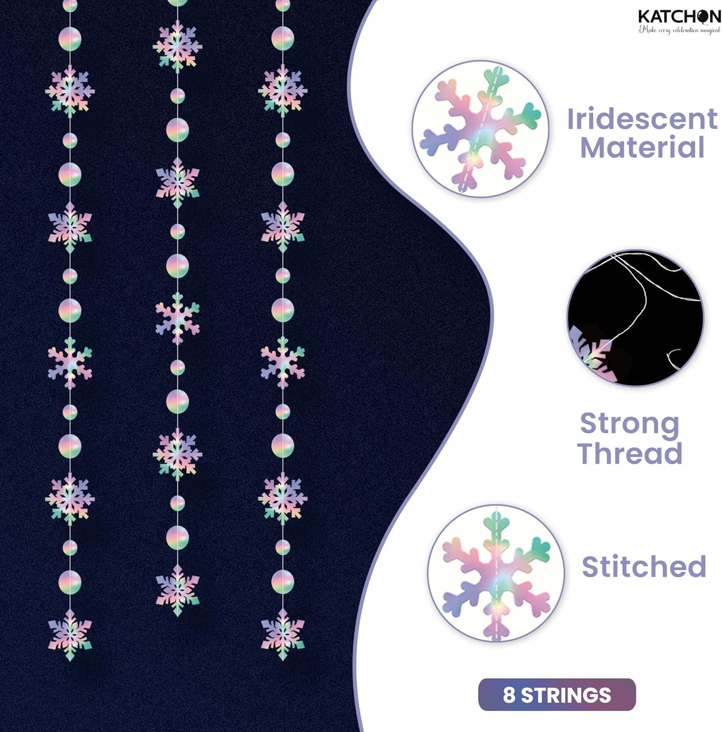 KatchOn 6.5 FT Christmas Garland - Snowflake Hanging Decorations | Iridescent Winter Decor