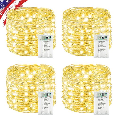 4 Pack Cuttable Fairy Lights Battery Operated, Waterproof 20FT 60LED Twinkle Lights with Timer Indoor Outdoor, Fairy Battery String Light for Bedroom, Classroom, Wedding, Christmas Décor(Warm White)