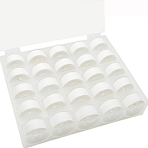 Brothread Prewound Bobbin Thread - 25pcs White 60S/2 (90WT) Plastic Size A SA156 for Embroidery & Sewing
