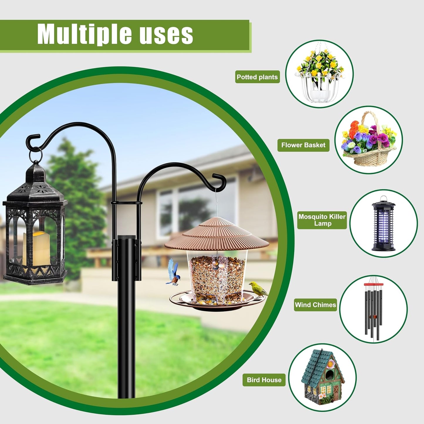 XDW-GIFTS Double Shepherds Hooks - Heavy Duty Garden Poles for Bird Feeders & Plant Baskets | 2-Pack