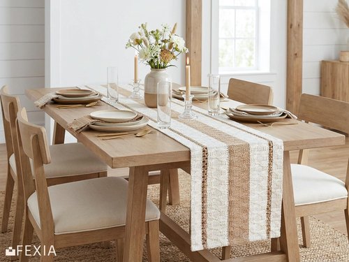 FEXIA Boho Table Runner for Hoilday Spring Home Decor Farmhouse Rustic Table Runner Macrame Burlap Coffee Table Decor House Decoration for Living Room Bridal Shower (12x72 Inches)