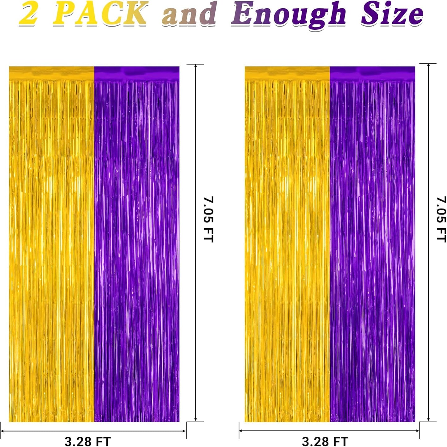 Regine Switzerland Graduation Backdrop - 2 Pack Metallic Purple & Gold Foil Fringe Curtains | 3.28 FT x 7.05 FT Class of 2026 Decor